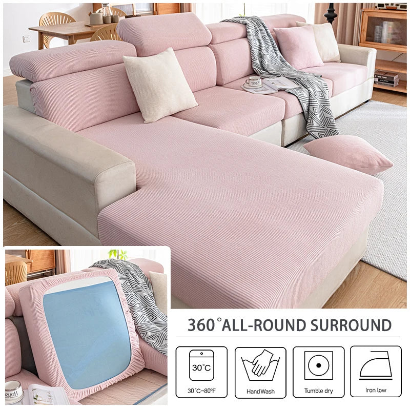 Jacquard Sofa Slipcover Ribbed Pattern Seat Cushion Cover Elastic Furniture Protector Sofa Covers for Living Room Bedroom 1PC