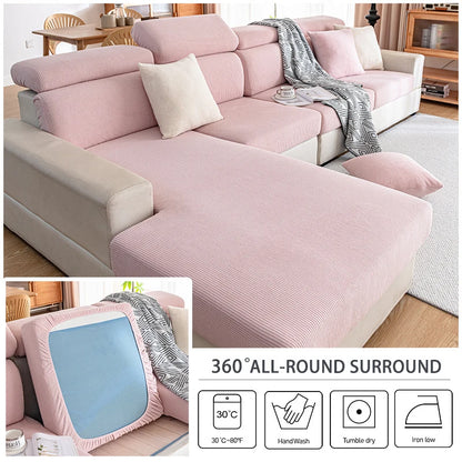 Jacquard Sofa Slipcover Ribbed Pattern Seat Cushion Cover Elastic Furniture Protector Sofa Covers for Living Room Bedroom 1PC