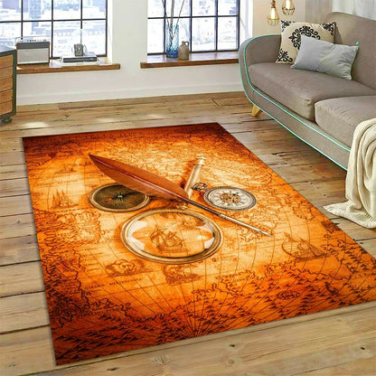 3D Ancient Nautical Chart World Map Compass Carpet Rug for Bedroom Living Room Sofa Decoration,Child Game Large Decor Floor Mat