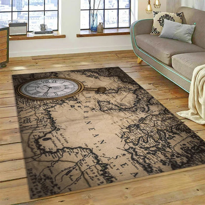 3D Ancient Nautical Chart World Map Compass Carpet Rug for Bedroom Living Room Sofa Decoration,Child Game Large Decor Floor Mat
