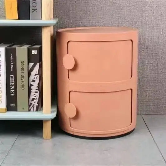 Bedside Table with Drawers Small Round Side Table Storage Cabinet Plastic Side Cabinet Nightstand for Bedroom Living Room