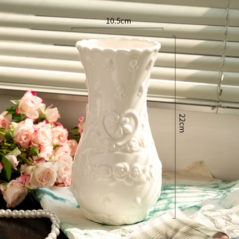 European Retro Relief Rose Ceramic Vase Highend Living Room Decor Desktop Home Decoration Ornaments