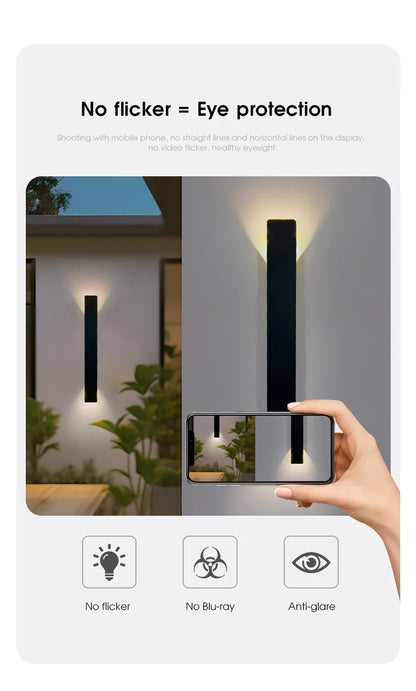 Outdoor Waterproof Wall Lamps Strip Aluminum Wall Lights 18W LED Black Wall Lamp Bedroom Exterior Outdoor Lighting Fixtures