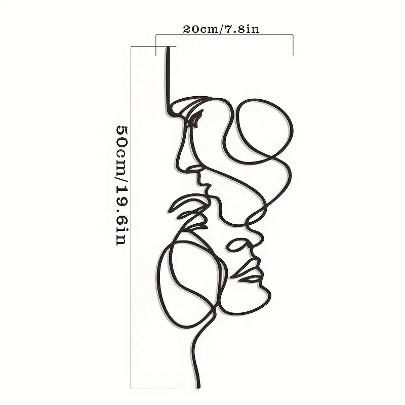 1pc Metal Wall Art Minimalist - Facial Line Wall Decor, Abstract Black Iron Sculpture for Modern Home Hanging Decor
