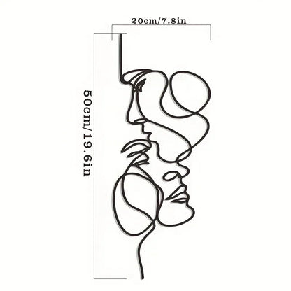 1pc Metal Wall Art Minimalist - Facial Line Wall Decor, Abstract Black Iron Sculpture for Modern Home Hanging Decor