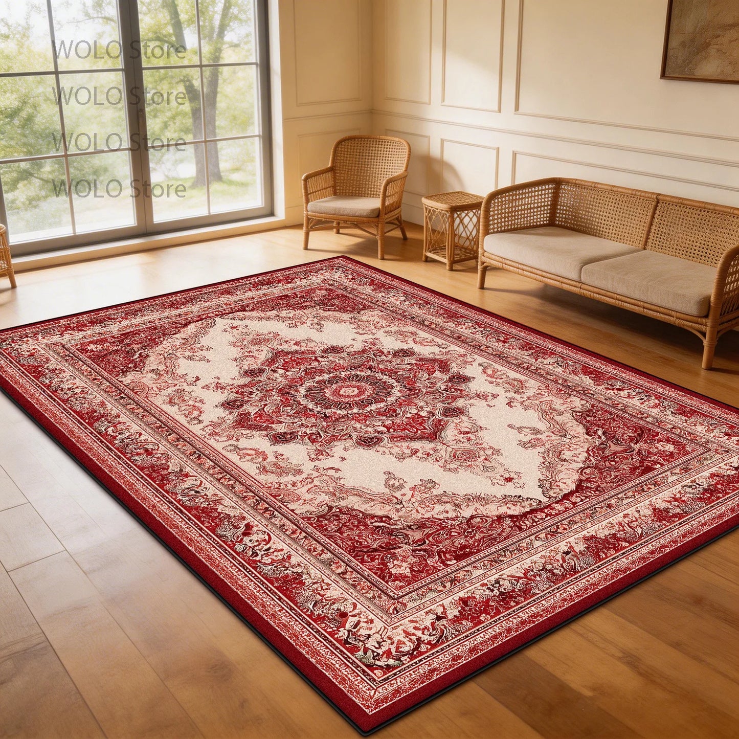 Persian-Style Floor Mat Classical Living Room Large Size Non-Slip Carpet Floor Bedroom and Living Room Lounge Rug Easy Clean