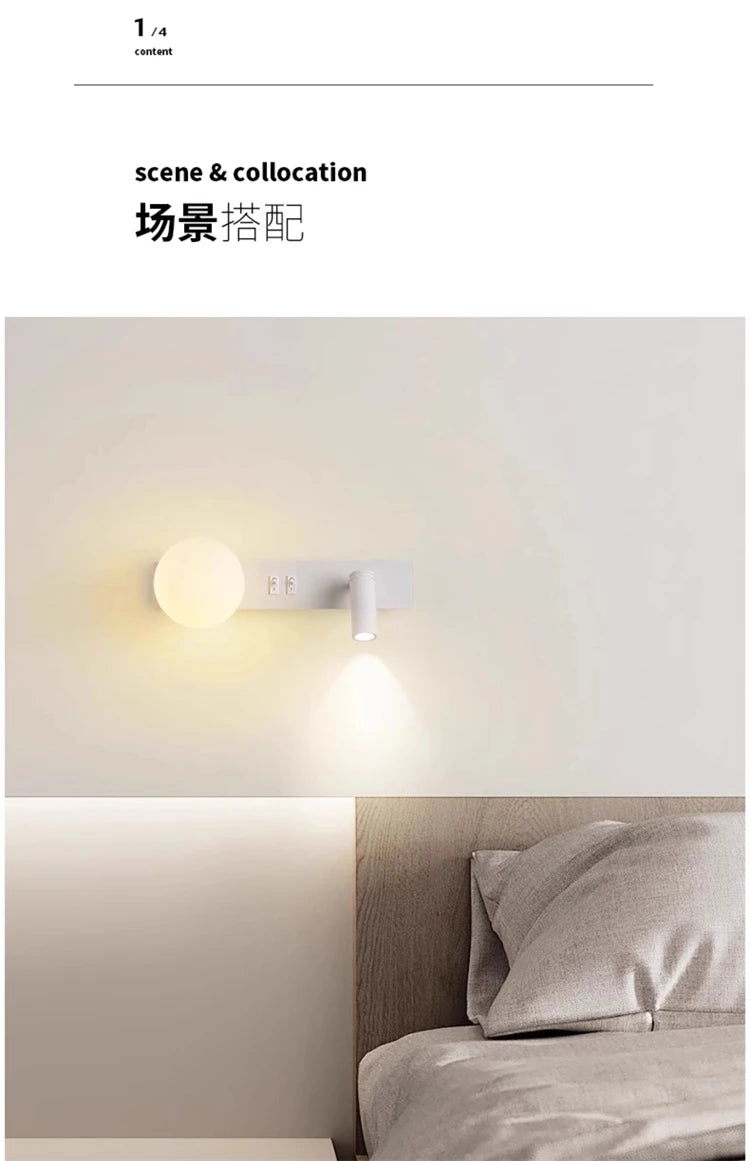 Bedroom Bedhead Reading Light Creative Minimalist LED with Switch Hotel Rooms Study Living Room Background Wall Decorative Light