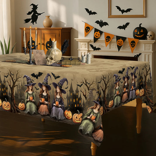Halloween Witch Castle Pumpkin Waterproof Tablecloth for Table Decor Reusable Kitchen Dining Tablecloth Halloween Decorations