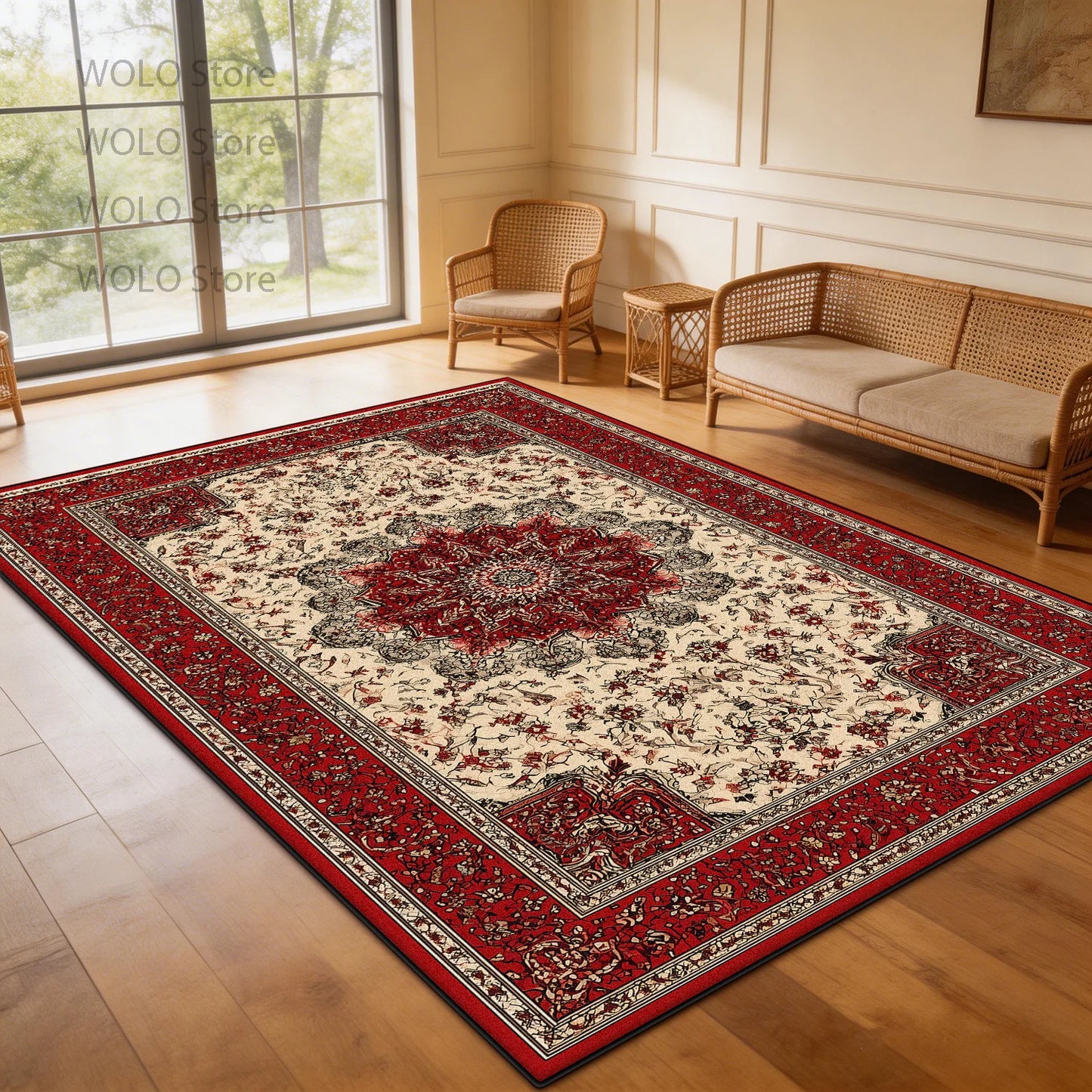 Persian-Style Floor Mat Classical Living Room Large Size Non-Slip Carpet Floor Bedroom and Living Room Lounge Rug Easy Clean