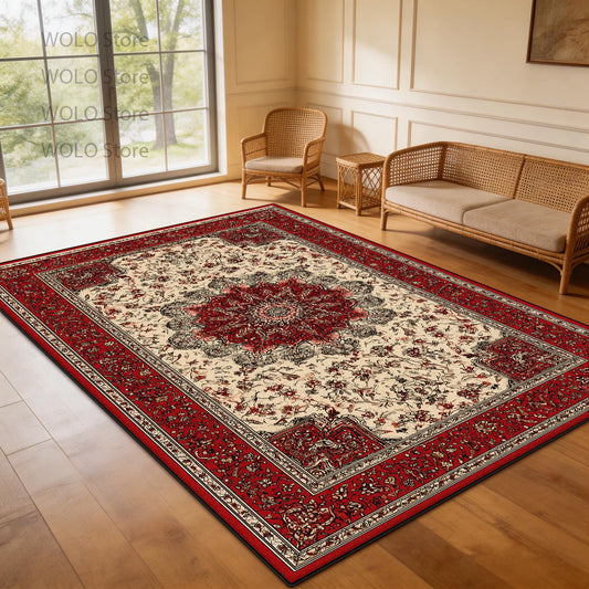 Persian-Style Floor Mat Classical Living Room Large Size Non-Slip Carpet Floor Bedroom and Living Room Lounge Rug Easy Clean