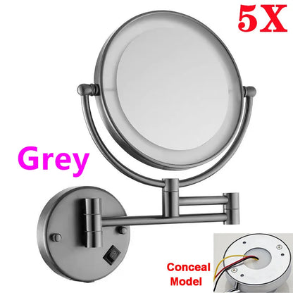Rose Gold Led Folding Bathroom Mirror Wall Mounted Lighted Home Hotell Bathroom Makeup Mirror 5X Magnifying Plug Bath Mirrors