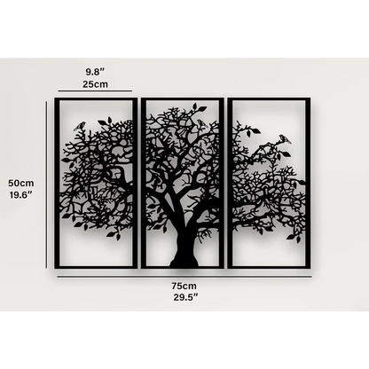 3Pcs Family Tree Metal Wall Decor – Tree of Life Iron Art. Modern 3D Wall Art for Home, Bedroom, and Living Room Decoration.