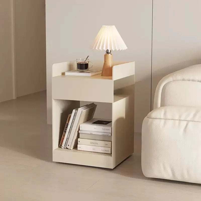 Recessed bedroom and living room bedside table storage cabinet multi-functional bedside cabinet storage unit with wheels