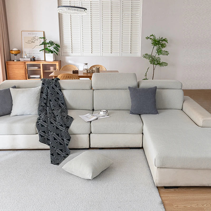 Jacquard Sofa Slipcover Ribbed Pattern Seat Cushion Cover Elastic Furniture Protector Sofa Covers for Living Room Bedroom 1PC