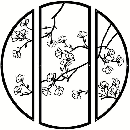 3pcs/set Black Simple Line Round Wall Art Sculpture, Ginkgo Metal Wall Art Decor, Suitable for Bedroom Kitchen Wall Decor