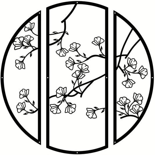 3pcs/set Black Simple Line Round Wall Art Sculpture, Ginkgo Metal Wall Art Decor, Suitable for Bedroom Kitchen Wall Decor