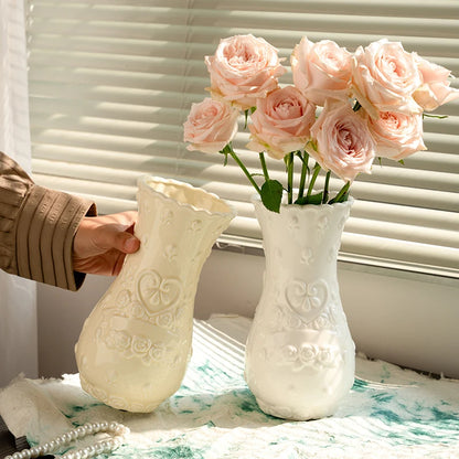 European Retro Relief Rose Ceramic Vase Highend Living Room Decor Desktop Home Decoration Ornaments