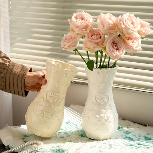 European Retro Relief Rose Ceramic Vase Highend Living Room Decor Desktop Home Decoration Ornaments