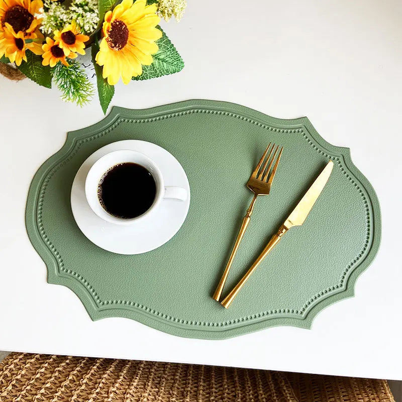 1/4/6PCS Oval Black Gift Placemats Indoor Faux Leather Kitchen Dining Table Pad Luxury Place Mat Tableware Cafe Pad 식탁매트
