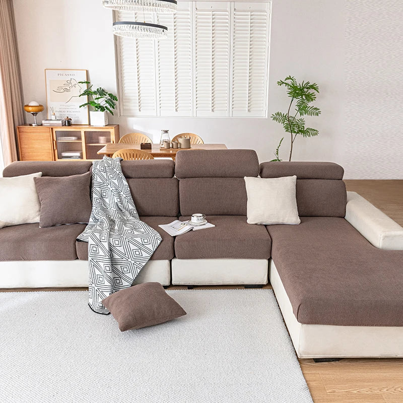 Jacquard Sofa Slipcover Ribbed Pattern Seat Cushion Cover Elastic Furniture Protector Sofa Covers for Living Room Bedroom 1PC