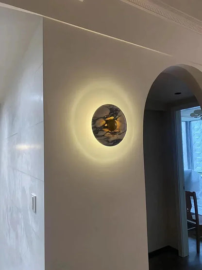Modern Natural Marble Wall Lamp Round LED Wall Sconce Light Living Room Background Restaurant Bathroom Bedroom Lights Home Decor