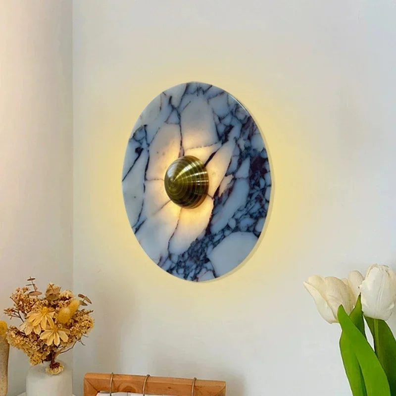 Modern Natural Marble Wall Lamp Round LED Wall Sconce Light Living Room Background Restaurant Bathroom Bedroom Lights Home Decor