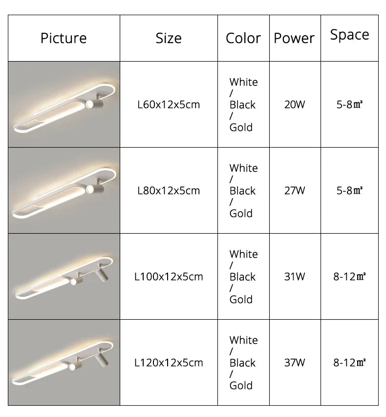 Minimalist LED Ceiling Light Long Strip Dining Room Track Spotlights Bedroom Hall Corridor Lamps for Lobby Lighting