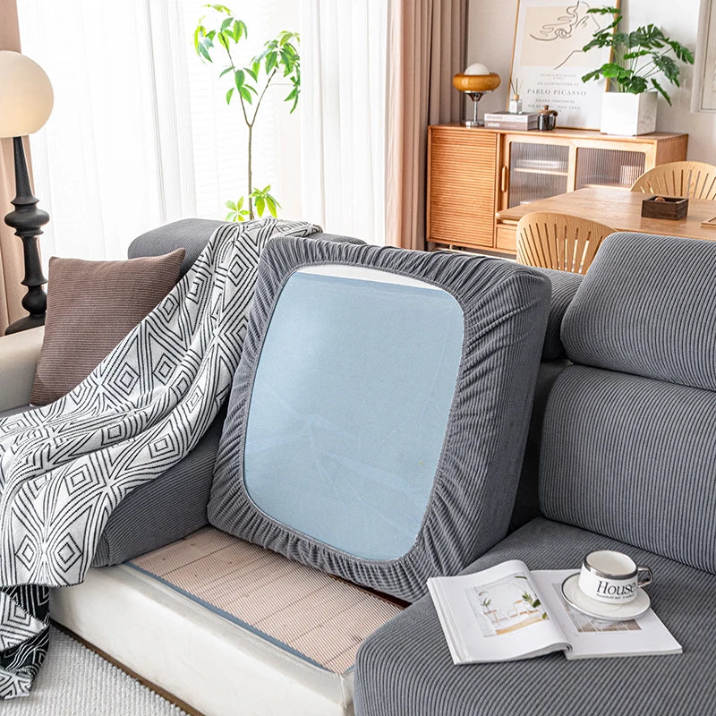 Jacquard Sofa Slipcover Ribbed Pattern Seat Cushion Cover Elastic Furniture Protector Sofa Covers for Living Room Bedroom 1PC