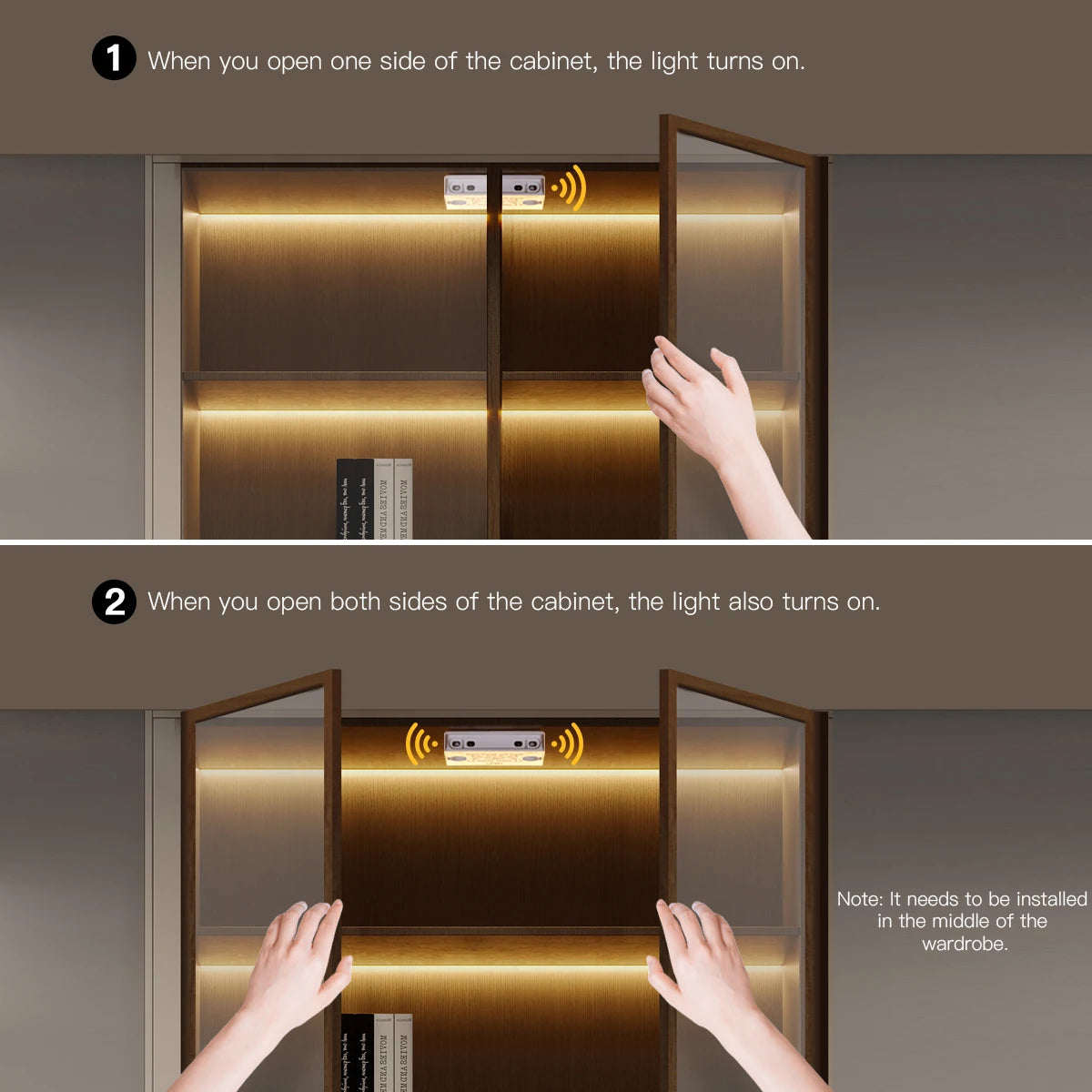 8mm Under Cabinet COB LED Strip Light Smart Door Sensor Switch for Bookcase Showcase Wardrobe  Closet Lighting Decor 1m-5m