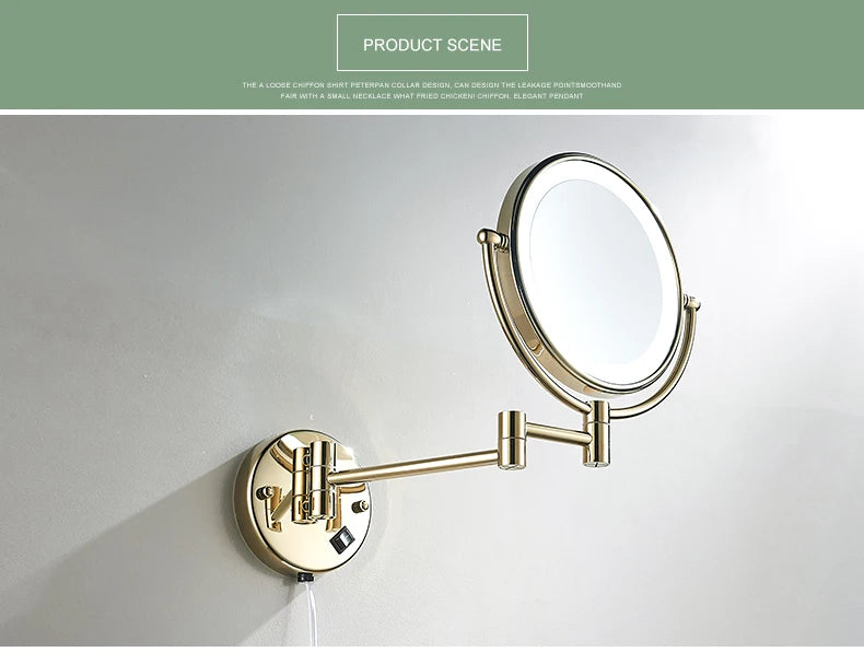 Rose Gold Led Folding Bathroom Mirror Wall Mounted Lighted Home Hotell Bathroom Makeup Mirror 5X Magnifying Plug Bath Mirrors