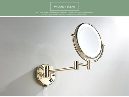 Rose Gold Led Folding Bathroom Mirror Wall Mounted Lighted Home Hotell Bathroom Makeup Mirror 5X Magnifying Plug Bath Mirrors