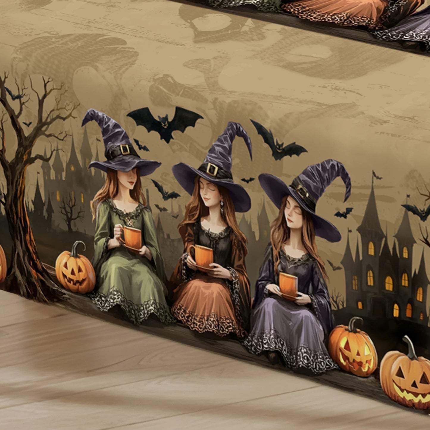 Halloween Witch Castle Pumpkin Waterproof Tablecloth for Table Decor Reusable Kitchen Dining Tablecloth Halloween Decorations