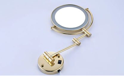 Rose Gold Led Folding Bathroom Mirror Wall Mounted Lighted Home Hotell Bathroom Makeup Mirror 5X Magnifying Plug Bath Mirrors