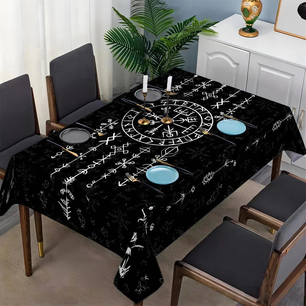 Viking Mystical Rune Rectangle Tablecloth Table Decor Reusable Scandinavian Kitchen Dining Tablecloth Holiday Party Decor