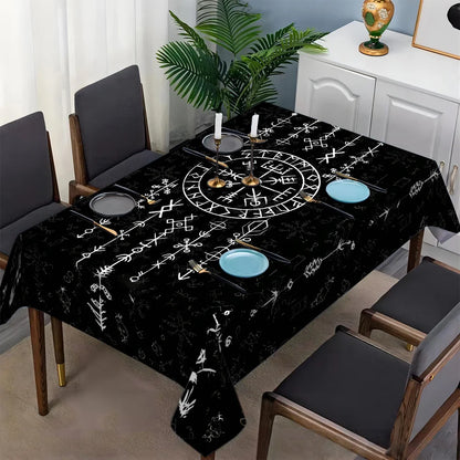 Viking Mystical Rune Rectangle Tablecloth Table Decor Reusable Scandinavian Kitchen Dining Tablecloth Holiday Party Decor