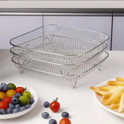 3-piece Stainless Steel Air Fryer Accessory Set - Square Fries and Grilling Rack for Kitchen Dining, Air Fryer Rack