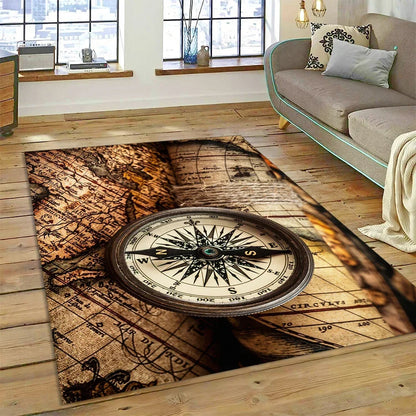 3D Ancient Nautical Chart World Map Compass Carpet Rug for Bedroom Living Room Sofa Decoration,Child Game Large Decor Floor Mat