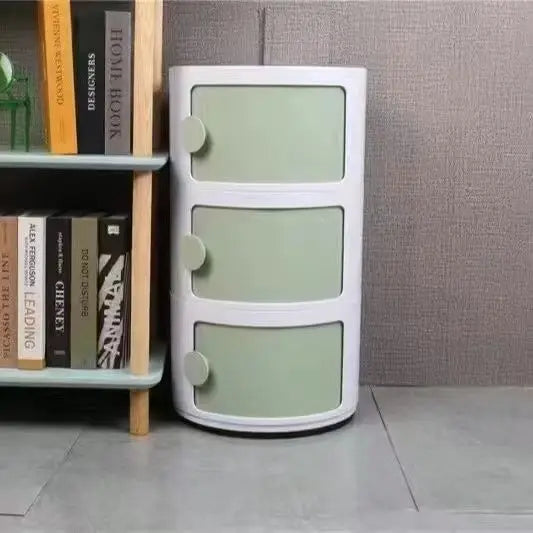 Bedside Table with Drawers Small Round Side Table Storage Cabinet Plastic Side Cabinet Nightstand for Bedroom Living Room