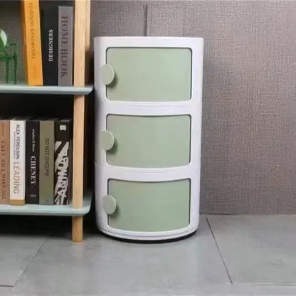 Bedside Table with Drawers Small Round Side Table Storage Cabinet Plastic Side Cabinet Nightstand for Bedroom Living Room