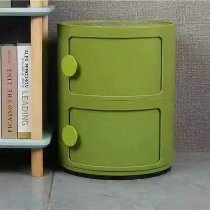 Bedside Table with Drawers Small Round Side Table Storage Cabinet Plastic Side Cabinet Nightstand for Bedroom Living Room