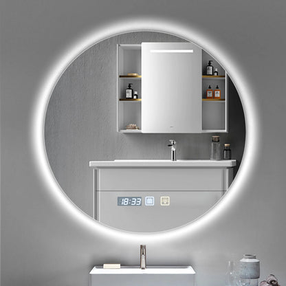 Round LED Bathroom Mirror With Light Touch Screen Defogging Bath Mirrors With Time 3 Colors Dimmable Wall Makeup Mirrors