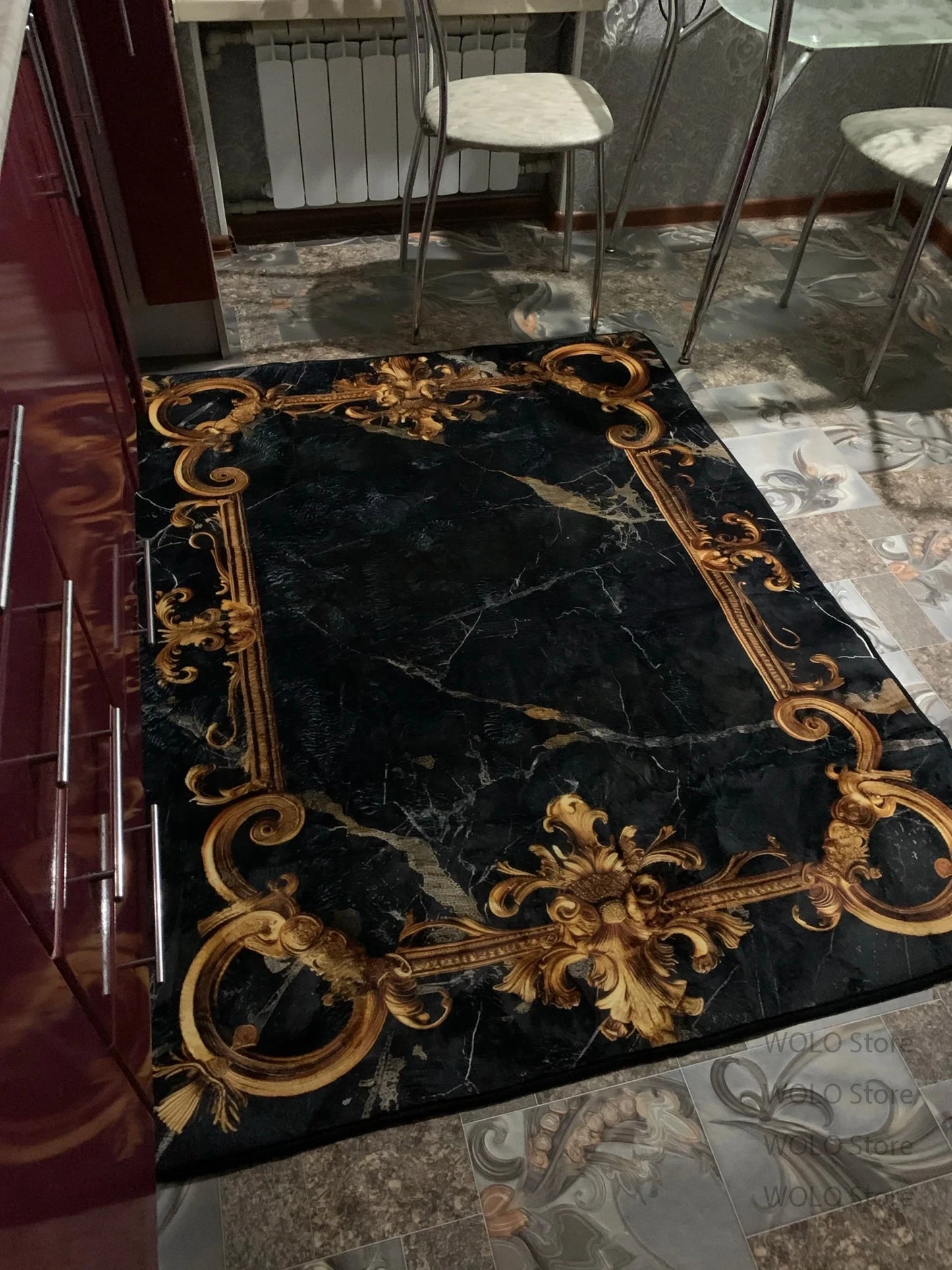 Persian-Style Floor Mat Classical Living Room Large Size Non-Slip Carpet Floor Bedroom and Living Room Lounge Rug Easy Clean