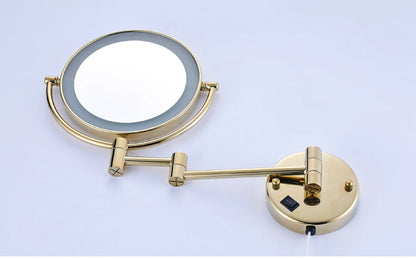 Rose Gold Led Folding Bathroom Mirror Wall Mounted Lighted Home Hotell Bathroom Makeup Mirror 5X Magnifying Plug Bath Mirrors