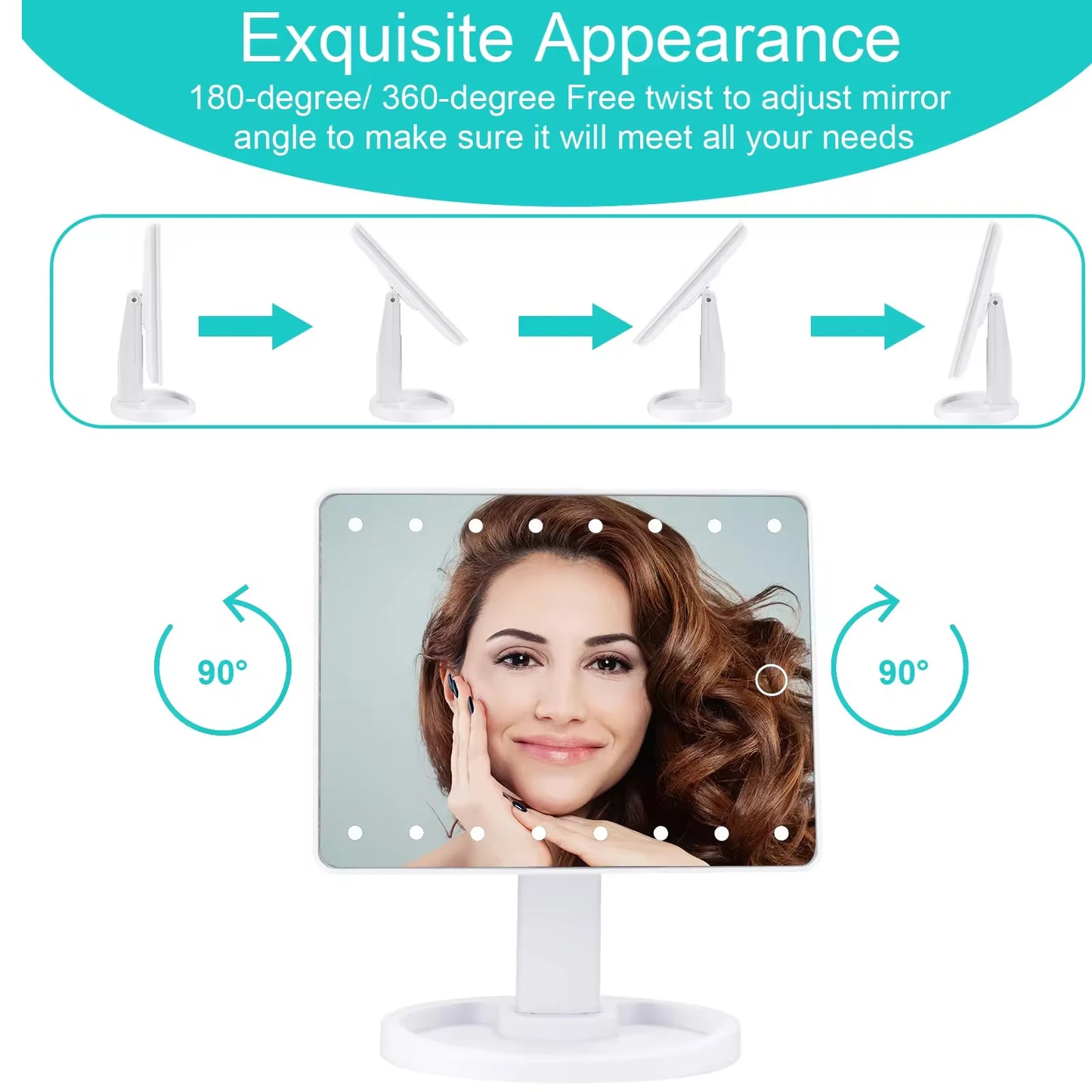 Lighted Vanity Makeup Mirror Rotation LED Mirror Touch Screen Adjusted Brightness Desk USB Dual Supply Bathroom Cosmetic Mirrors