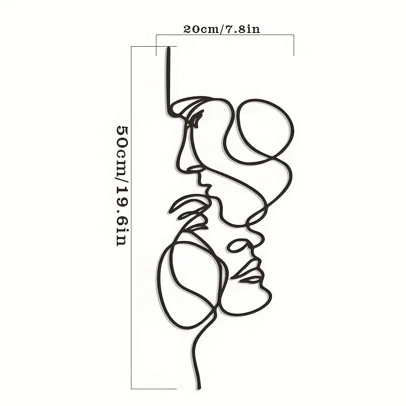 1pc Metal Wall Art Minimalist - Facial Line Wall Decor, Abstract Black Iron Sculpture for Modern Home Hanging Decor