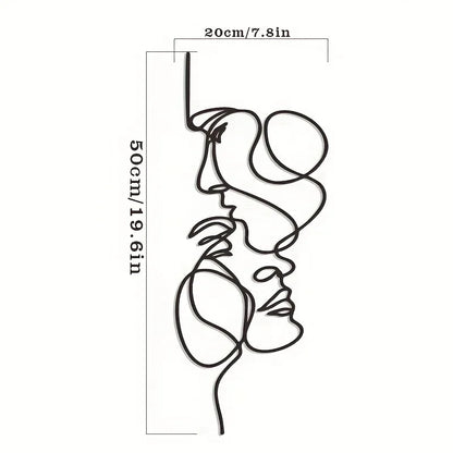 1pc Metal Wall Art Minimalist - Facial Line Wall Decor, Abstract Black Iron Sculpture for Modern Home Hanging Decor
