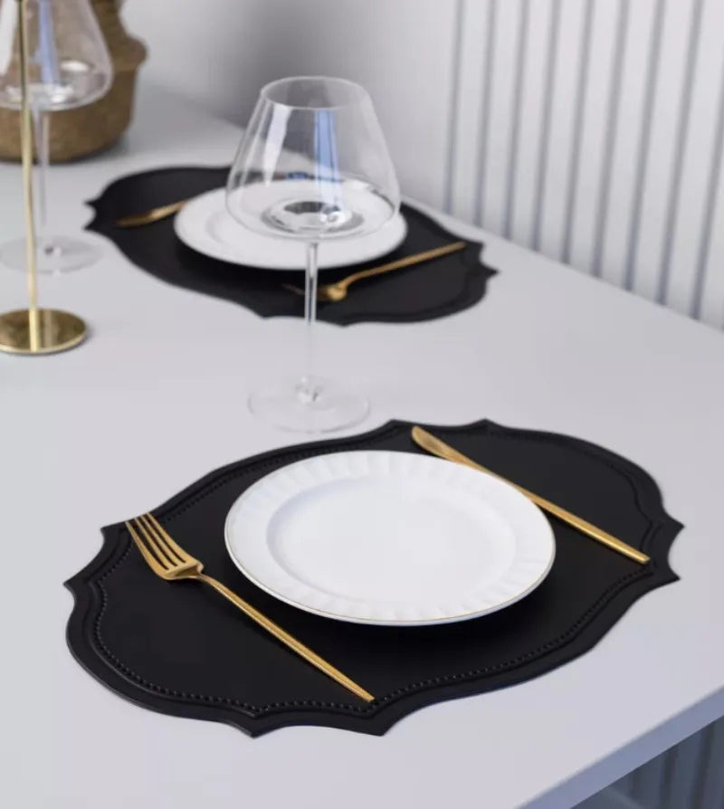 1/4/6PCS Oval Black Gift Placemats Indoor Faux Leather Kitchen Dining Table Pad Luxury Place Mat Tableware Cafe Pad 식탁매트