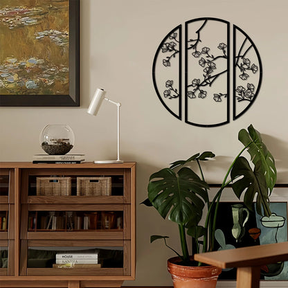 3pcs/set Black Simple Line Round Wall Art Sculpture, Ginkgo Metal Wall Art Decor, Suitable for Bedroom Kitchen Wall Decor