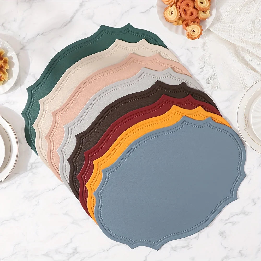1/4/6PCS Oval Black Gift Placemats Indoor Faux Leather Kitchen Dining Table Pad Luxury Place Mat Tableware Cafe Pad 식탁매트