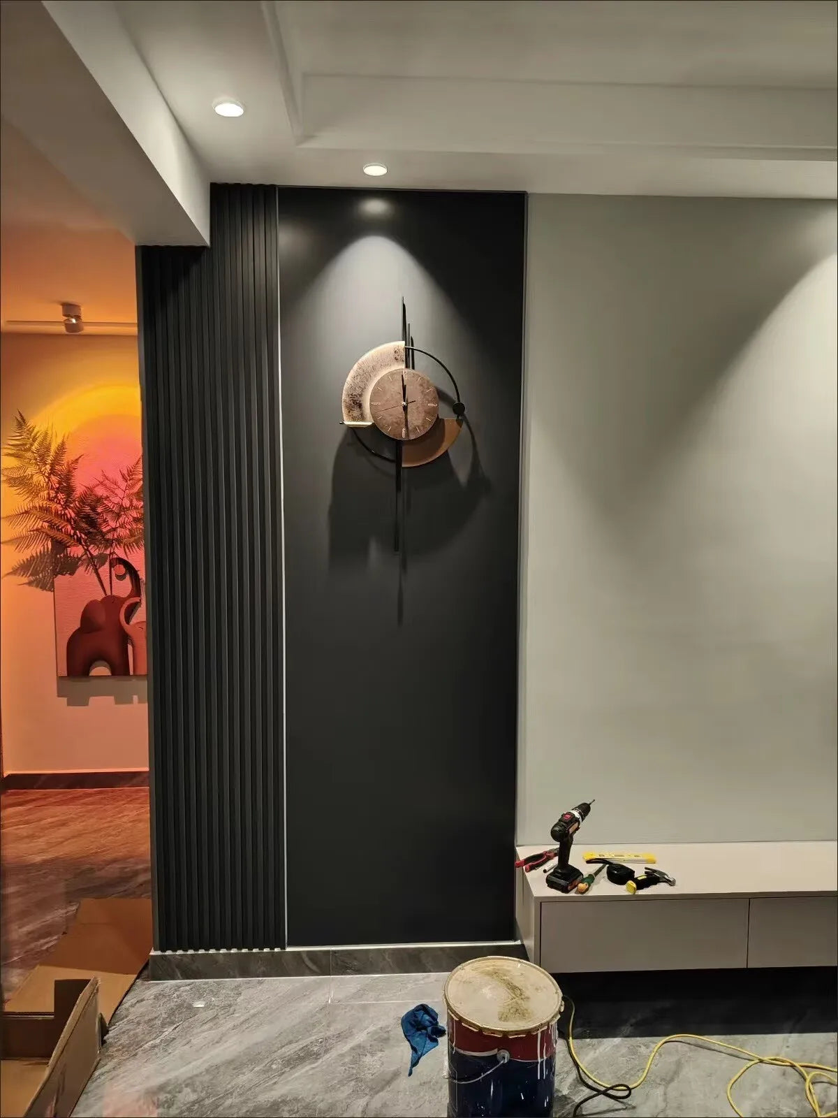 Living Room Wall-mounted Clock TV Background Wall Decoration Porch Wall Clocks with LED Light Home Decoration